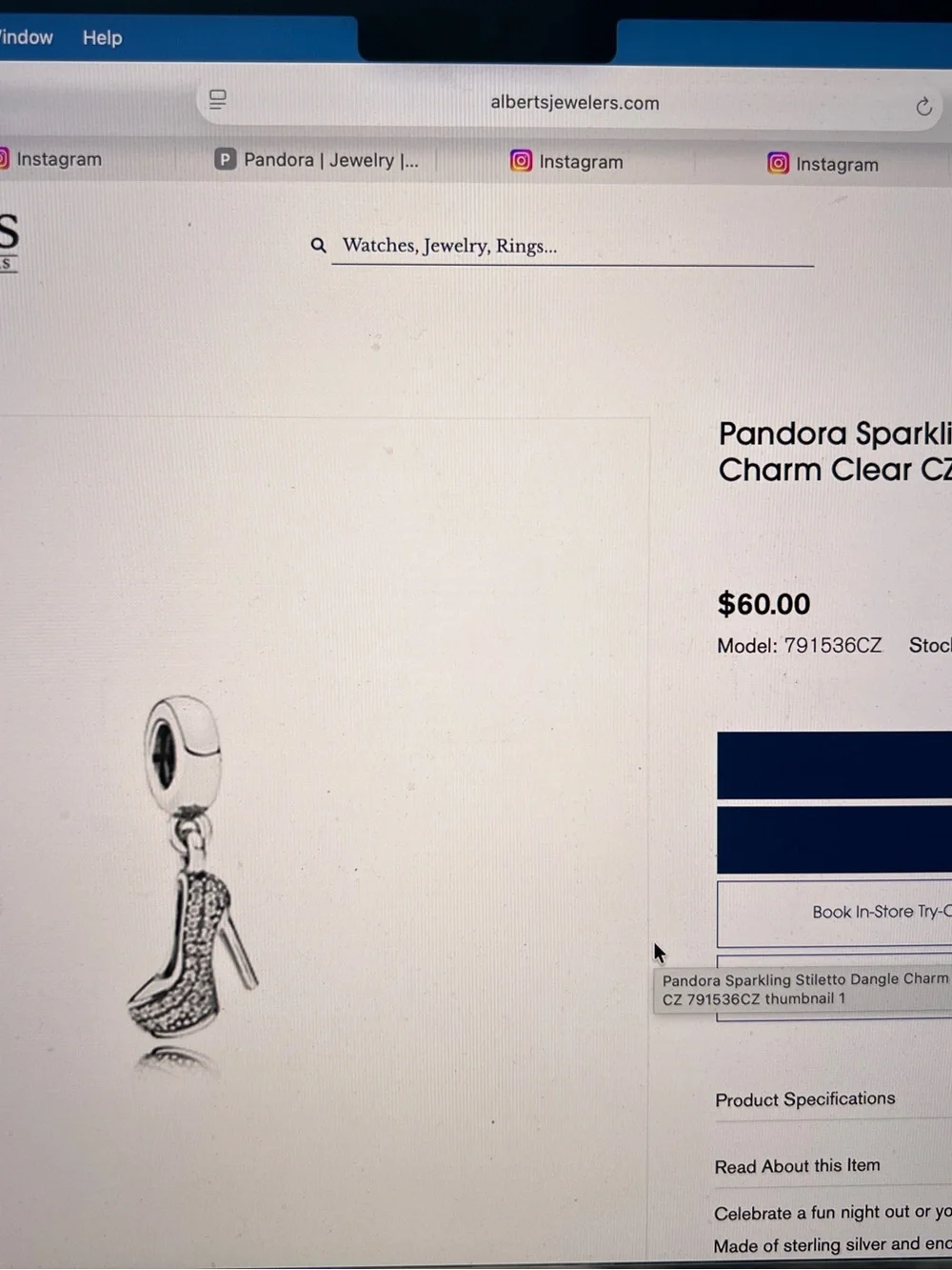 Set of 4 Pandora Charms-Trio Dangle-Sparkling Stiletto-Dazzling Dress-Clutch